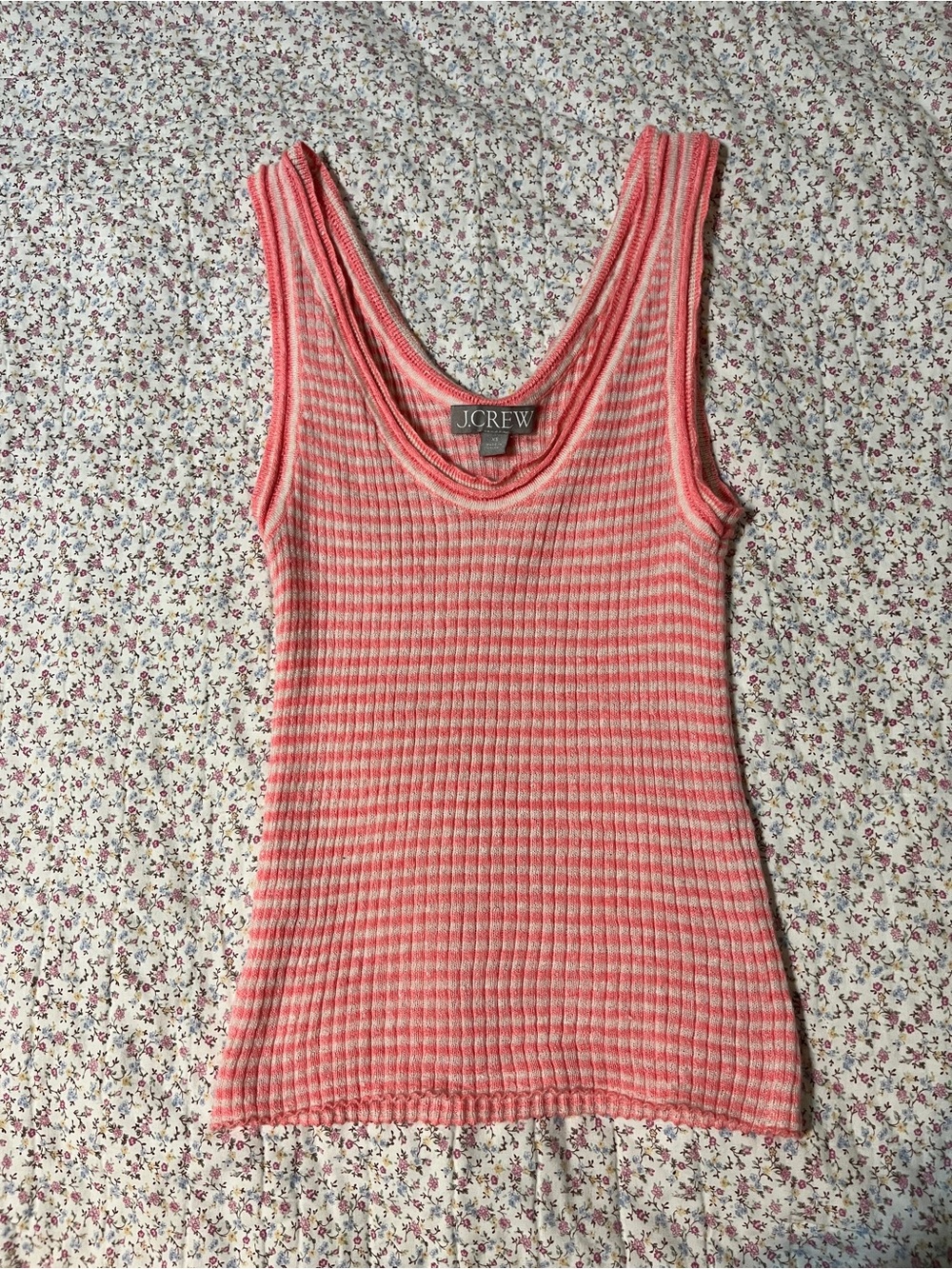 J. Crew Coral-Pink Ribbed Scoop Neck Tank. Merino/linen XS